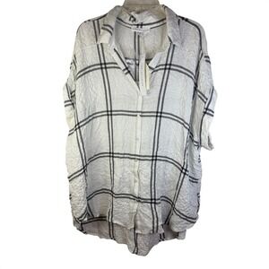 Jane + Delancey White Black Plaid‎ Crinkle Oversized Tunic Shirt Top Women's 2X